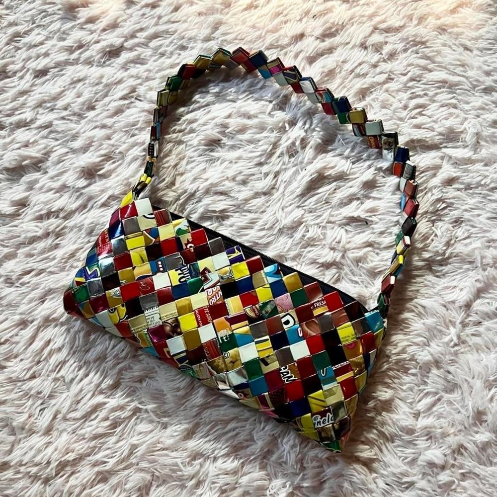 Colorful Upcycled Snack Candy Wrappers Quirky Hipster Weird Core Baguette Purse
